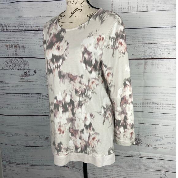 Pure Jill Sweatshirt Womens Mp Floral Watercolor Crew Neck Terry Cloth Stretch - Picture 5 of 9